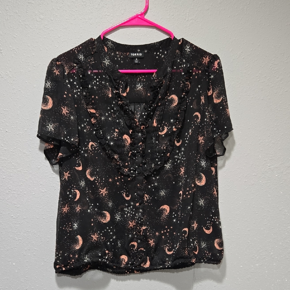 Torrid Black and Pink Starry Night Blouse